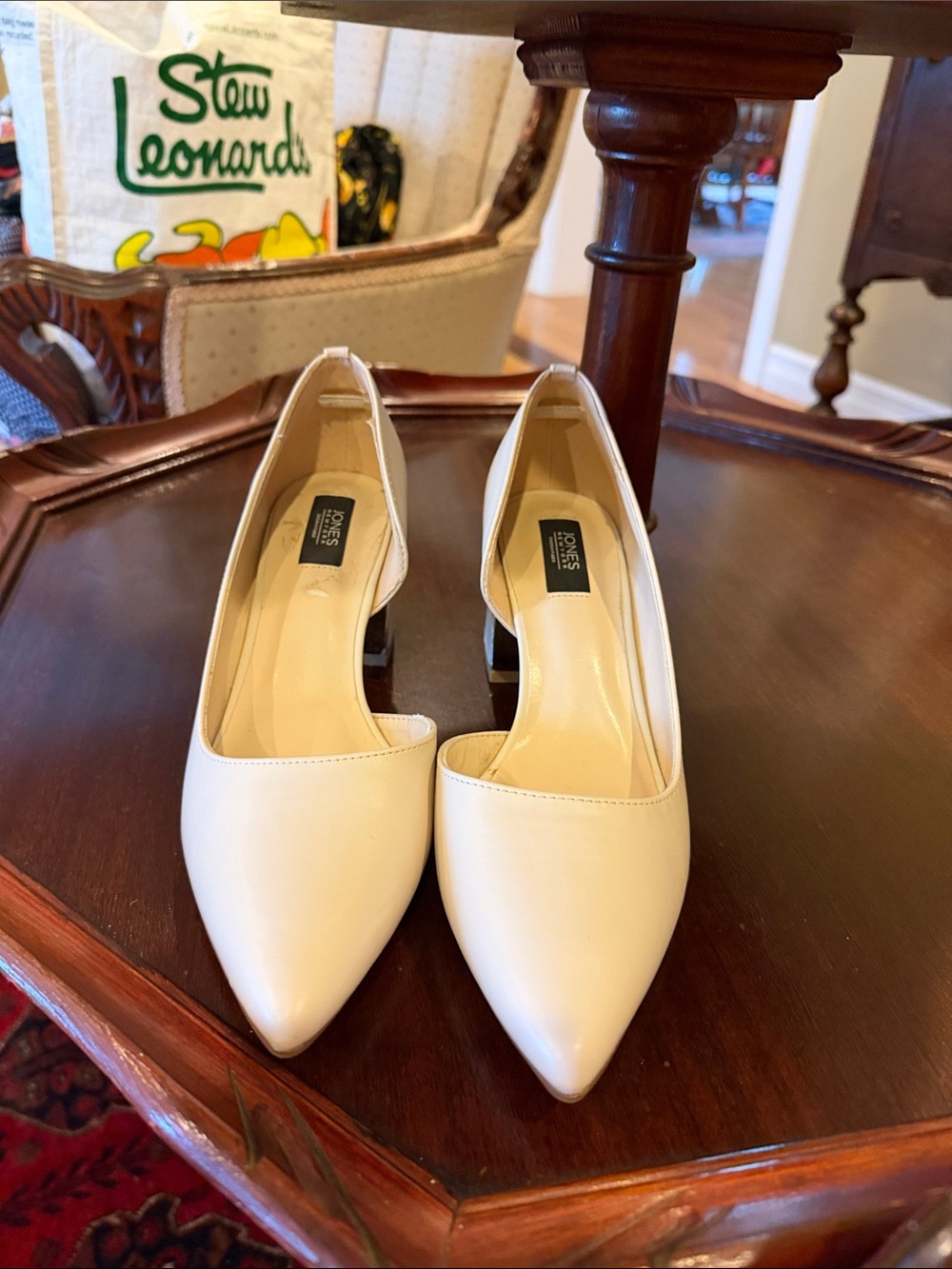 Jones New York Cream Pointed-Toe Low Block Heel Pumps